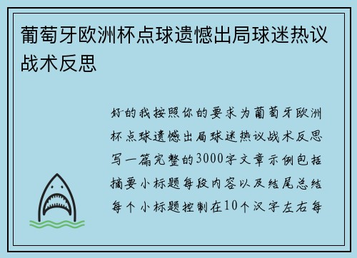 葡萄牙欧洲杯点球遗憾出局球迷热议战术反思